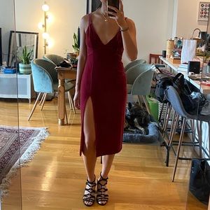 NBD Strappy Deep V Velvet Dress Dark Pink NWT